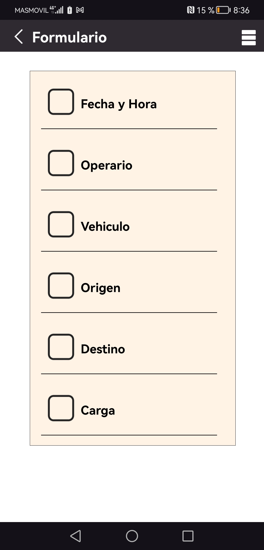 Resumen del formulario antes de finalizar el servicio